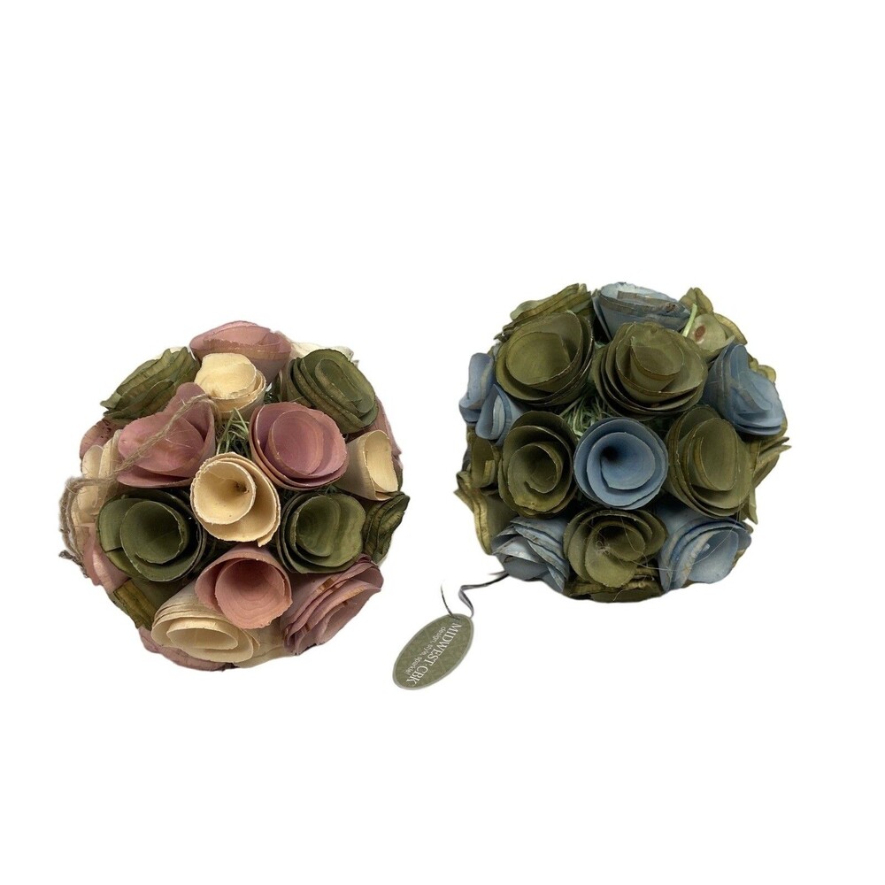 Midwest CBK Spring Rose Balls Wood Oversized decorative Ball Ornaments Set of 2